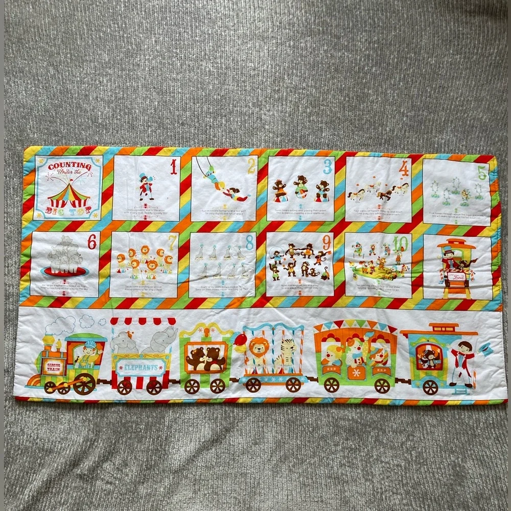 Vintage Baby Quilt Blanket Kitchsy‎ Cute Animal Train Counting Soft Retro